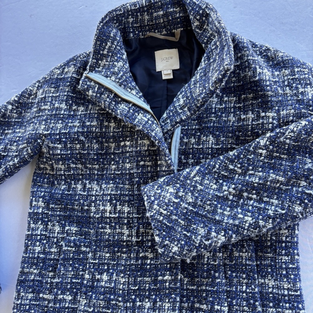 J.Crew Women's Tweed Wool Blend Zip Coat Blue Navy White Size 2 Style E4933